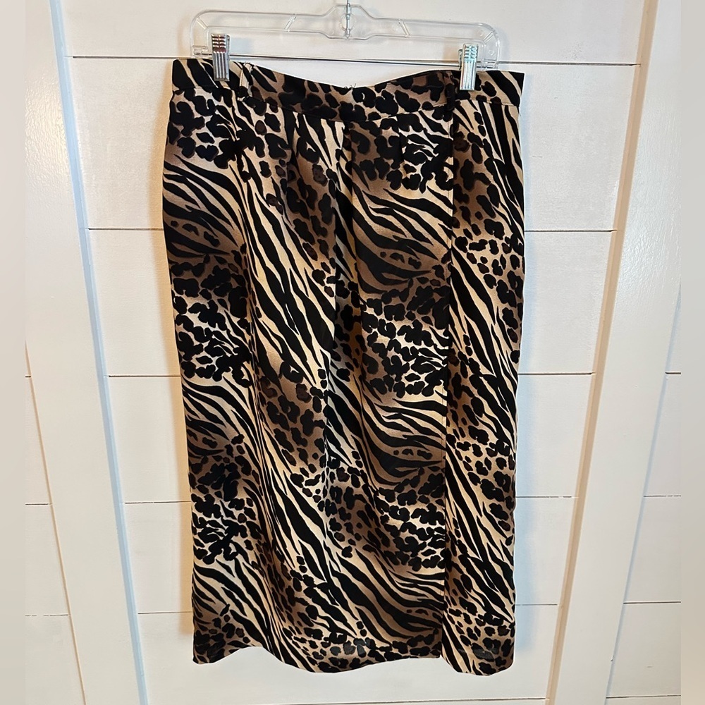 Y2K VINTAGE LINEA DONNA 12 Animal print brown polyester wrap skirt classic 90's